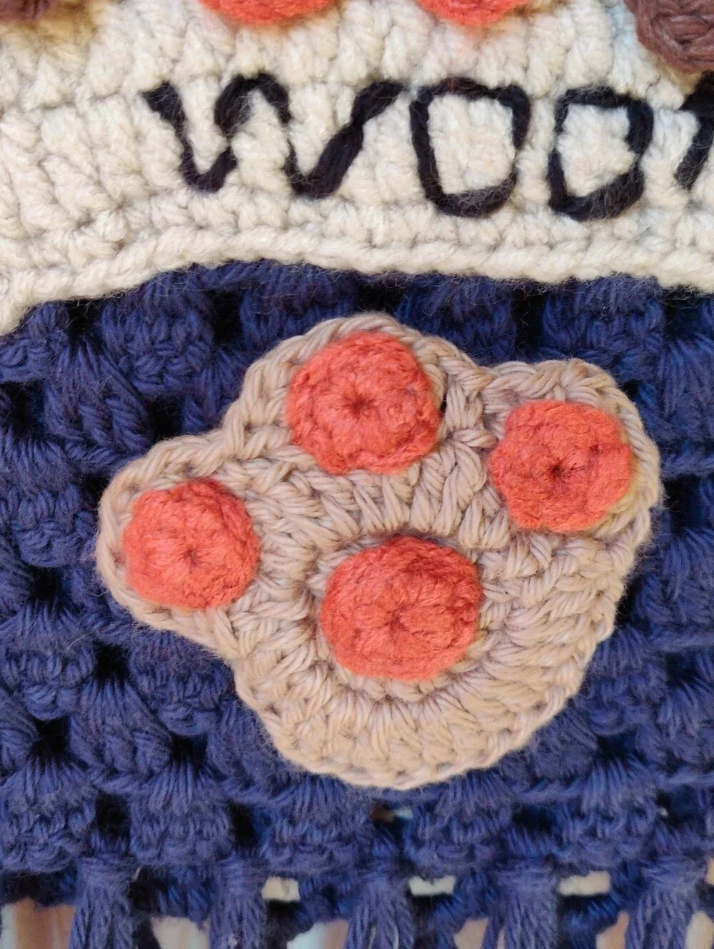 Handmade Crochet Dog Scarf - Navy with Dog Applique - 100% Cotton